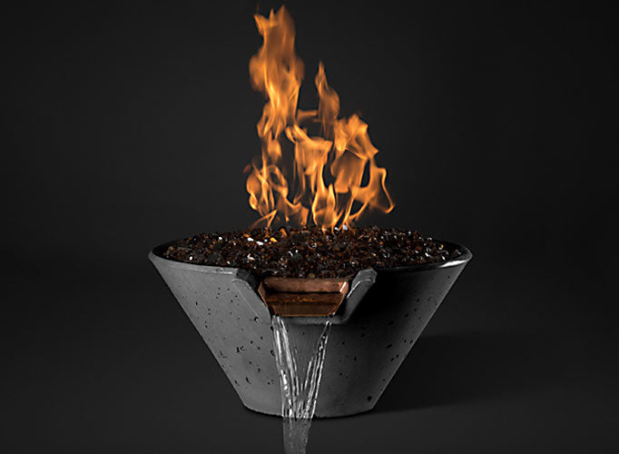 Slick Rock Cascade Conical concrete fire on glass bowl with cascading water feature