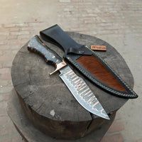 Custom Copper Damascus Bowie Hunter with Resin Handle