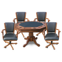Hathaway Kingston 48-in Poker Table Combo Set with 4 Arm Chairs - Dark Oak Finish