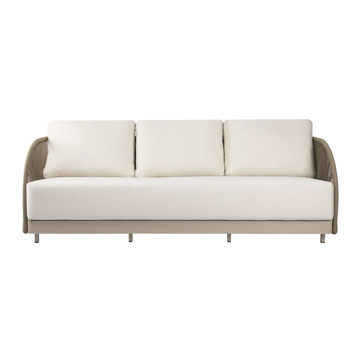 Elementi Malibu 3-seat patio sofa with beige Sunbrella cushions - front view