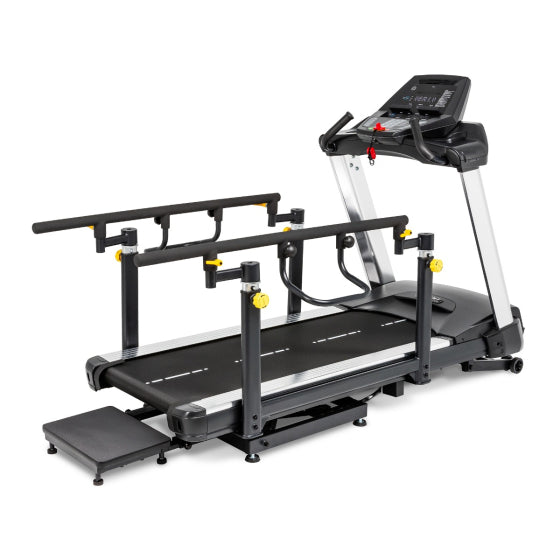 Spirit Fitness 7.0T Rehabilitation Treadmill - front view showing full-length handrails and LED console