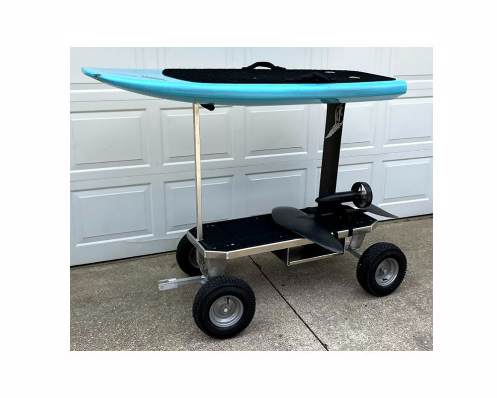 Kahuna Outfitters eFoil Board Buggy - full view with balloon sand tires