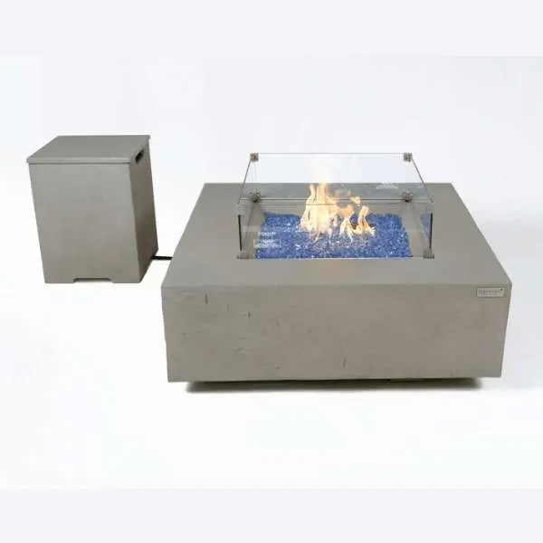 Elementi Plus Capertee Fire Table Space Gray - top-down view with Caribbean Blue fire glass