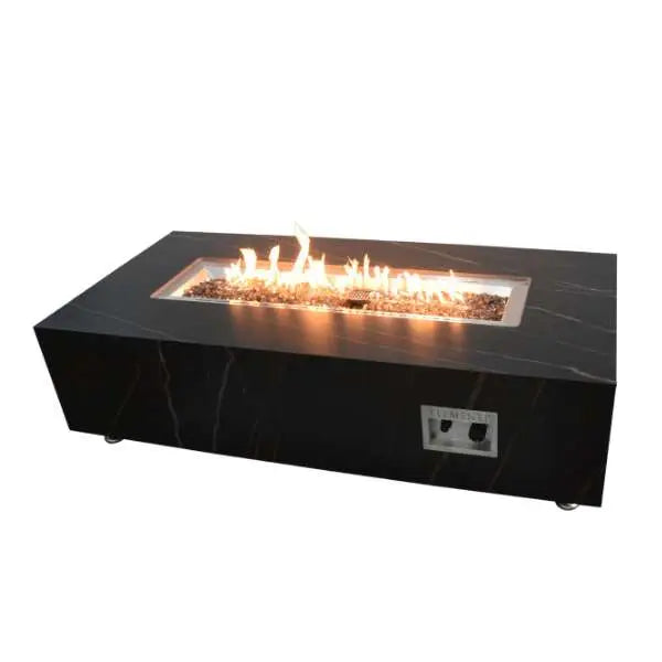 Elementi Plus Varna 60 inch Marble Porcelain Fire Table - Bulgaria Black front view