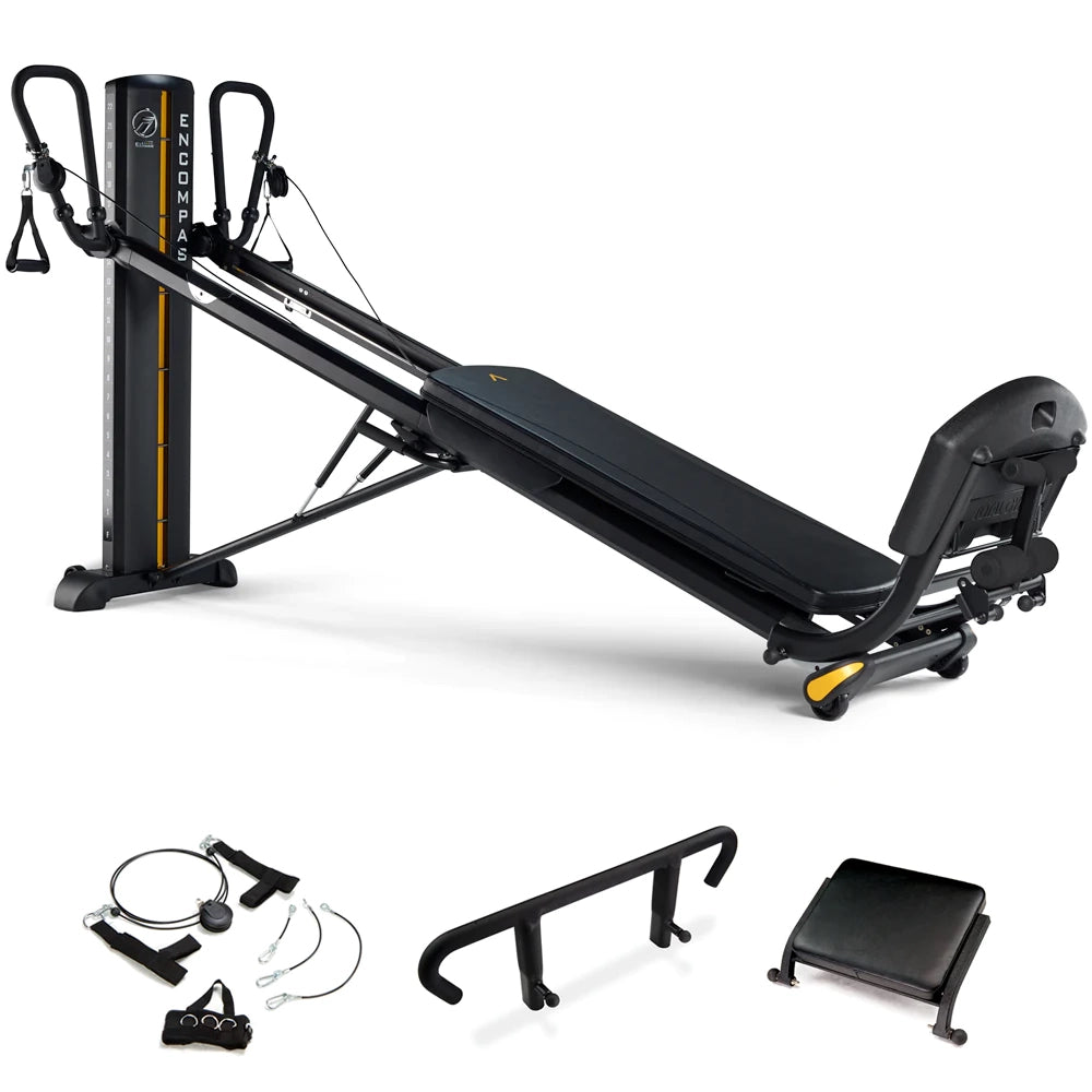 Total Gym ELEVATE Encompass Pilates Package with Telescoping Toe Bar, Standing Platform, and Leg Pulley System