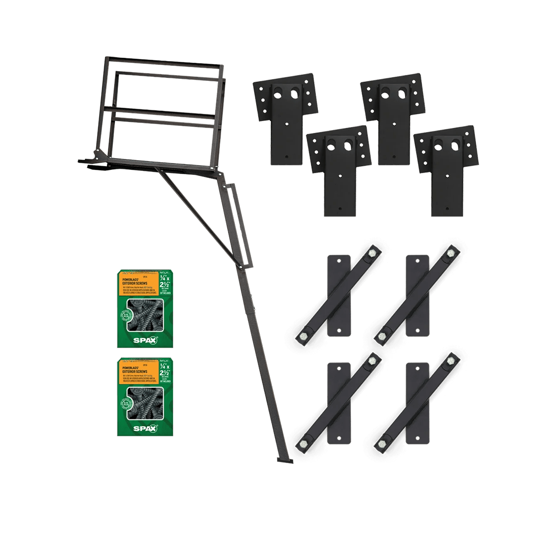 Shadow Hunter Elevation Bundle components laid out - brackets, anchors, and hardware