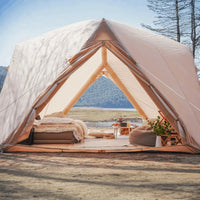Trend Tents Air Quatro Inflatable Dome Tent exterior view - beige 13x13 ft air-frame dome