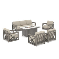 Marindo 6-Piece Faux-Wood Aluminum Patio Deep Seating Set with Fire Pit Table