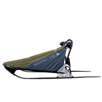 Danler European Open XL dog sled in dark green - hero view showing full sled frame and bag