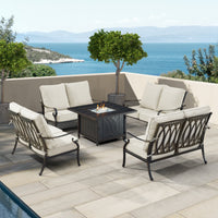 Black Aluminum Fire Table Set with Four Deep Seating Loveseats