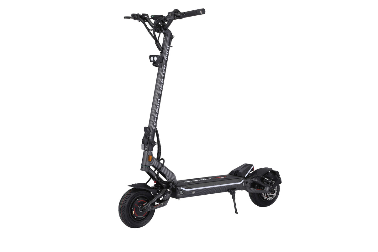 Teverun Fighter Mini Pro electric scooter full side view in black and carbon fiber