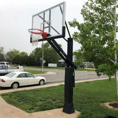 Image of Stainless Olympian™ Adjustable In-Ground Bolt-Down Basketball Hoop by First Team