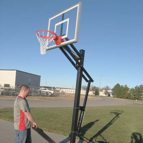 Image of OmniSlam™ Eclipse Smoked Glass Portable Basketball Hoop by First Team