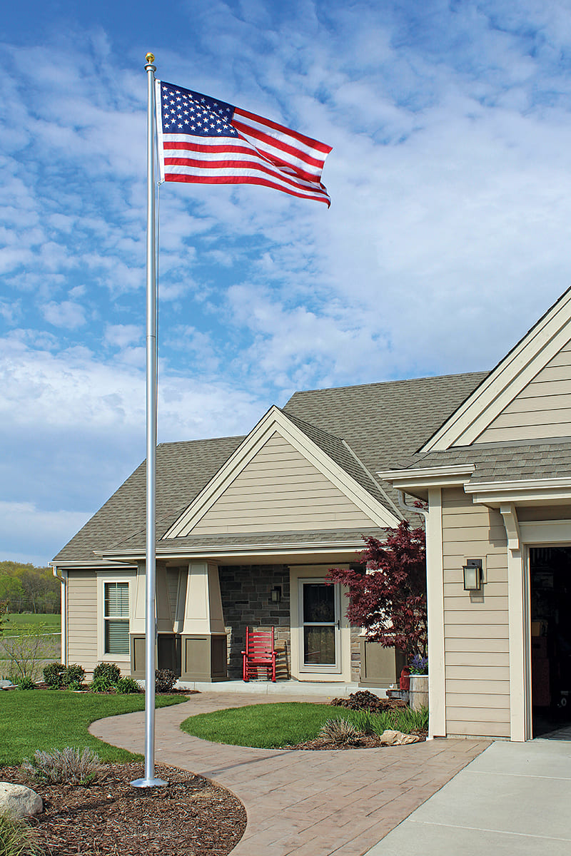 Eder Flag SS25 25-foot residential aluminum flagpole with satin finish flying American flag