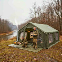 Coody Familia AirTent 17.2 Forest Green (2-10 Person)+ RBM Wood Stove Caminus M