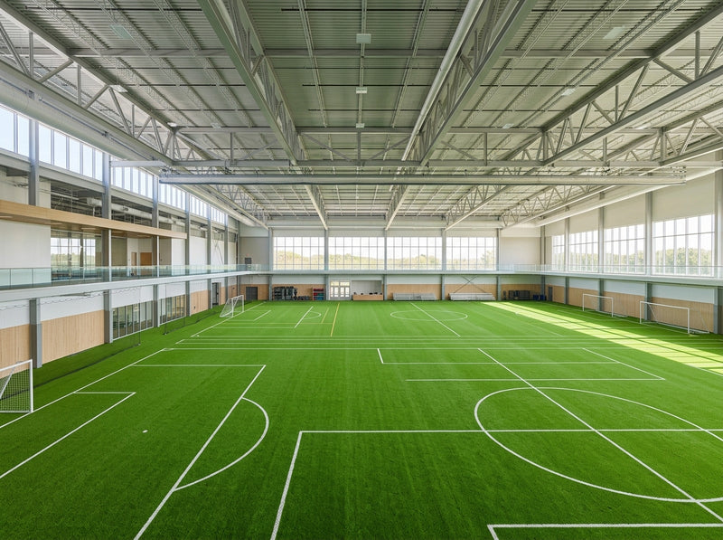 Indoor sports facility with artificial turf
