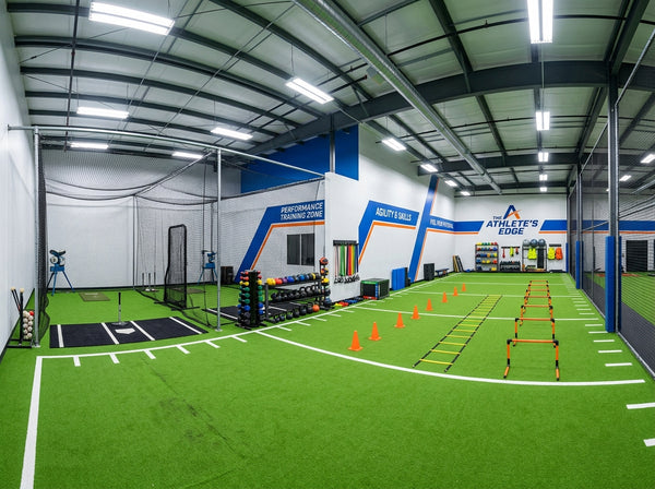 Small indoor training facility with artificial turf