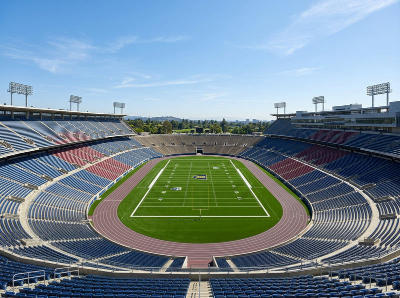Outdoor athletic stadium with artificial turf field