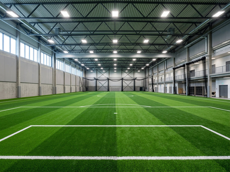 Indoor sports training facility with artificial turf flooring