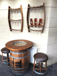 Whiskey & Wine Barrel Home Bar Set #2 Bar Cabinet, Pub Table & Stools