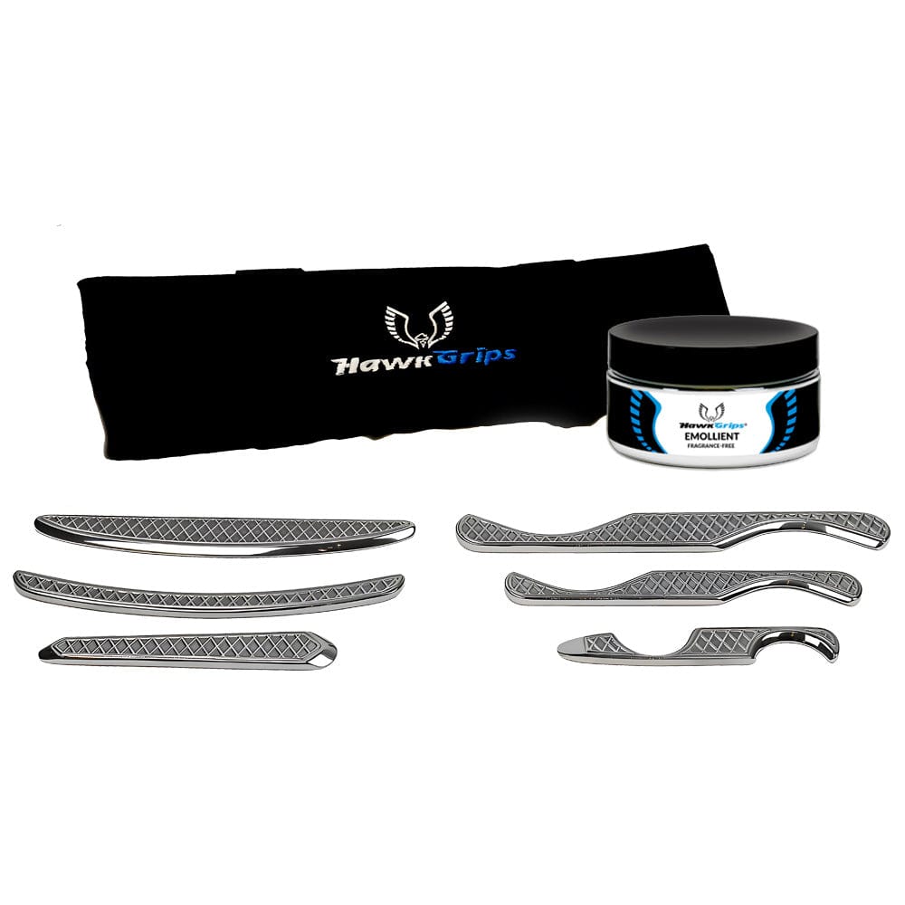 HawkGrips Silver Set - all six IASTM instruments laid out together