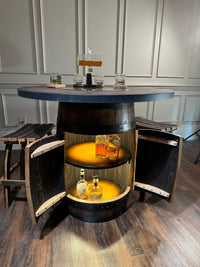 Bourbon Barrel Bistro/Pub Table Table with Cabinet Base and Glass Insert
