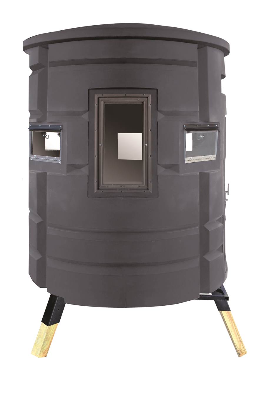 The Bow Condo hunting blind exterior view - 6ft round, 7ft tall with bow and gun windows