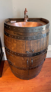 Wine Barrel Dude 3/4 Napa Wine Barrel Hammered Copper Sink Cabinet - hero view
