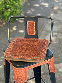 Alamo Saddlery Cowboy Swivel Bar Stools - Turquoise Western Leather Set