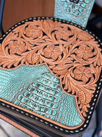 Alamo Saddlery 26-inch Turquoise Gator Bar Stool with tall back in black - front view