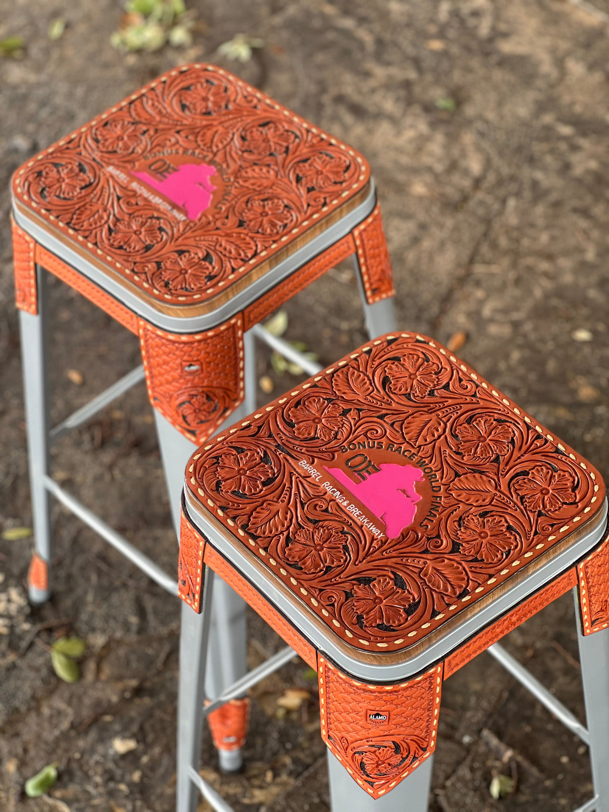Alamo Saddlery Wild Rose Bar Stools with No Back - full set view