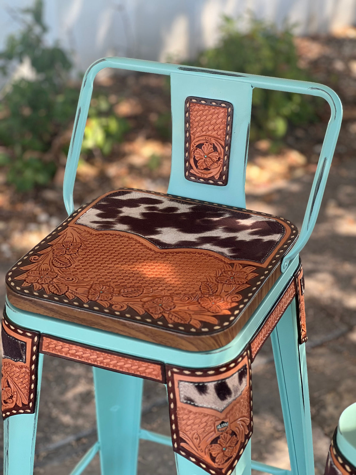 Alamo Saddlery Cow Suede Inlay Swivel Barstool with Short Back - hero view
