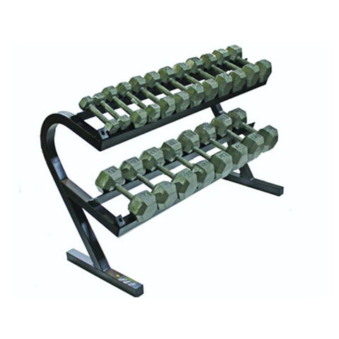 Image of 5lb to 50lb Iron Hex Dumbbell Set w/ Two Tier Rack by Troy Barbell