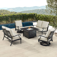 Black Aluminum Fire Table Set with Two Loveseats and Two Club Chairs