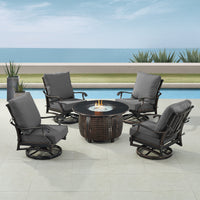 Black Aluminum Fire Table Set with Four Club Chairs