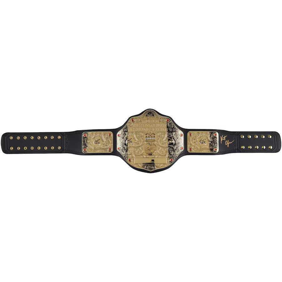 Kurt Angle Autographed Big Gold World Heavyweight Championship Retro Replica Belt - full view
