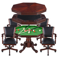 Hathaway Kingston 48-in Poker Table Combo Set with 4 Arm Chairs - Walnut Finish