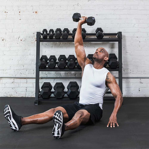 Image of 550lb Hex Rubber Dumbbell Set w/ 3-Tier Rack by Lifeline