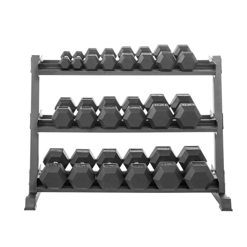 Image of 550lb Hex Rubber Dumbbell Set w/ 3-Tier Rack by Lifeline