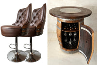 Whiskey & Wine Barrel Bar Set Liquor Cabinet, Pub Table & Stools, Multi-Use Build