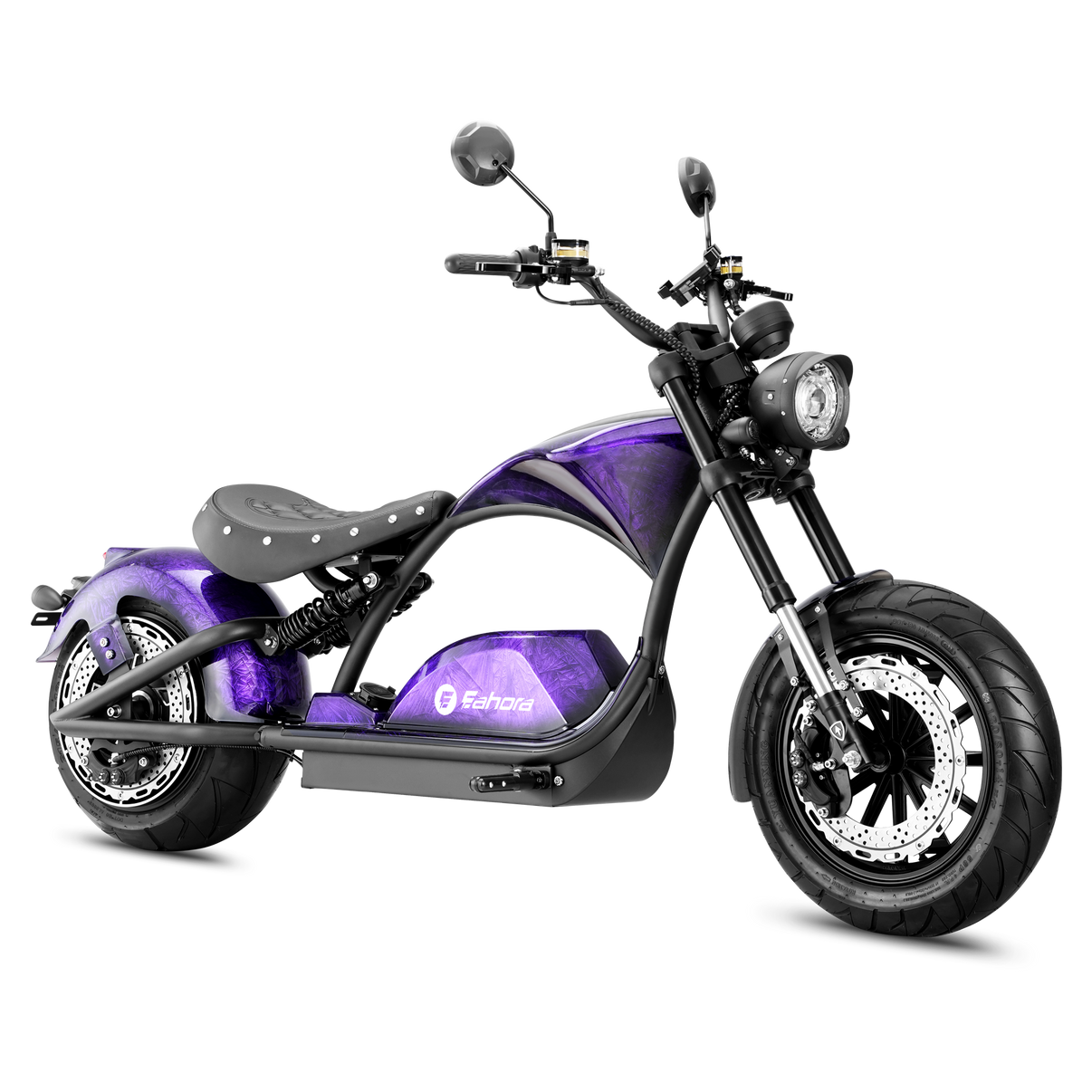 Eahora M1PS Midnight Purple electric chopper motorcycle left side view