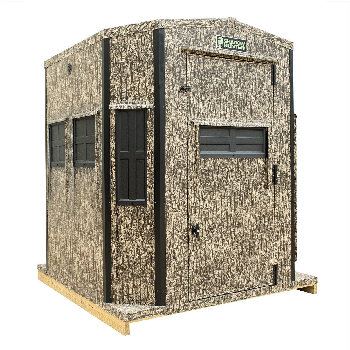Shadow Hunter 6x8 Octagon hunting blind elevated on tower platform