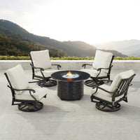 Black Aluminum Fire Table Set with Four Club Chairs