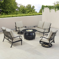 Black Aluminum Fire Table Set with Two Loveseats and Two Club Chairs