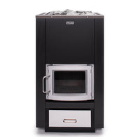 Narvi 30 Wood-Burning Sauna Stove 24kW with glass door and black steel casing