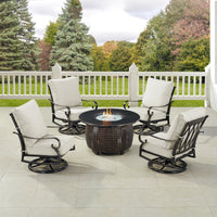 Black Aluminum Fire Table Set with Four Club Chairs