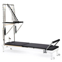 Elina Pilates Nubium Reformer with Tower - full view in black upholstery