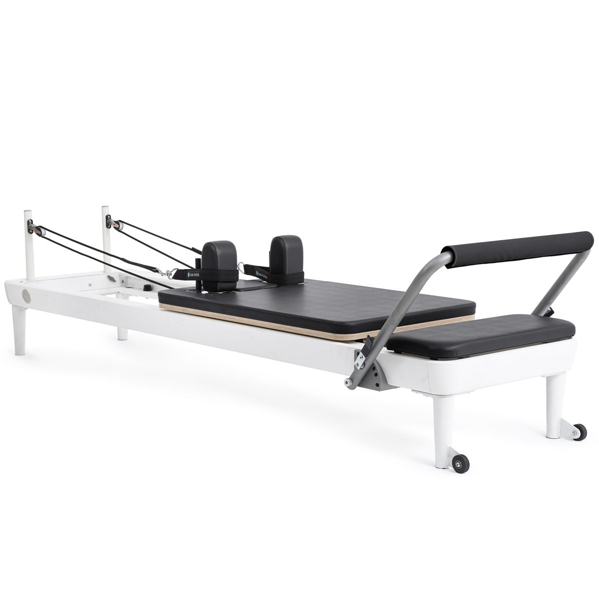 Elina Pilates Nubium Aluminum Reformer - full view, black upholstery