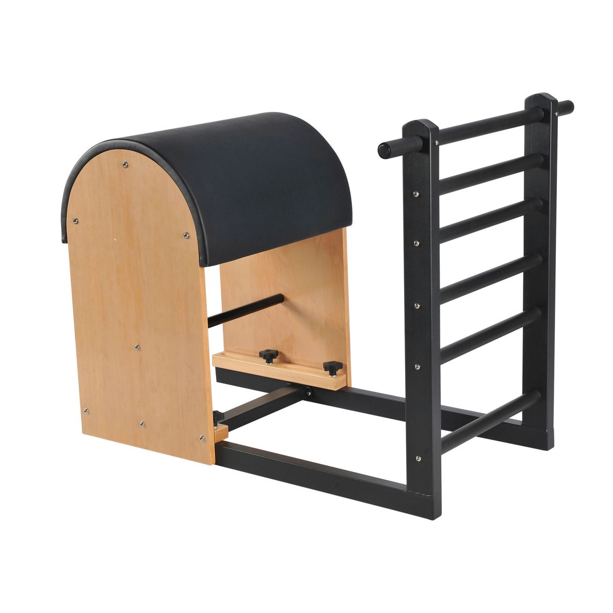 Elina Pilates Ladder Barrel with Steel Base - full view, black upholstery