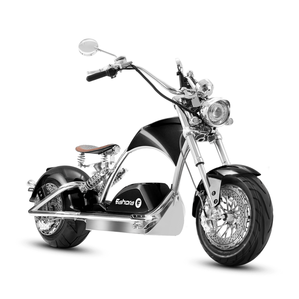 Eahora Chrome M1PS 4000W electric chopper motorcycle in black - side profile view